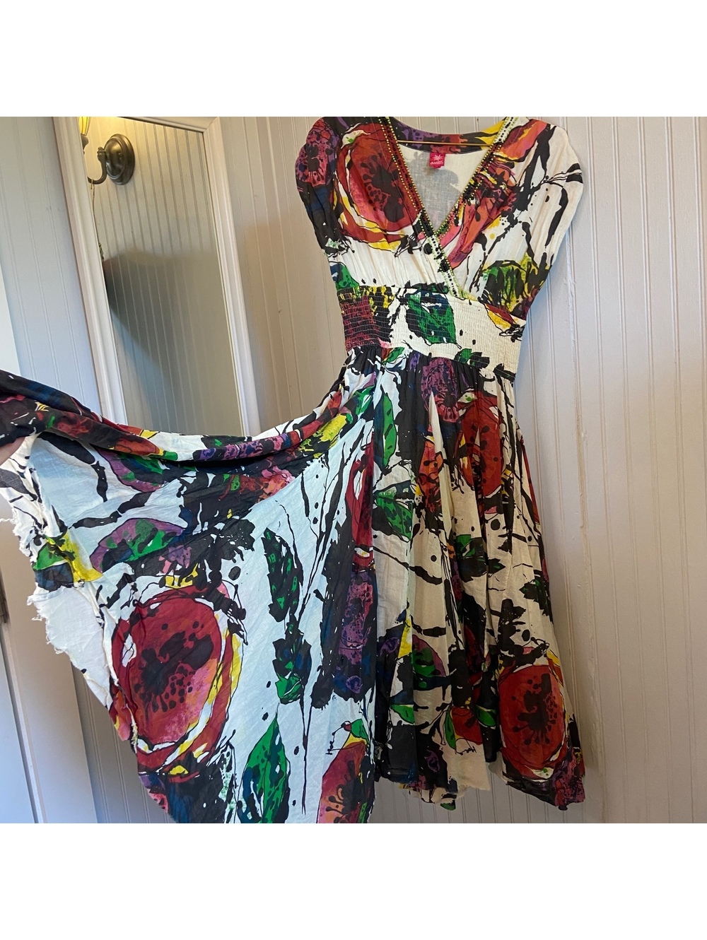Y2k Sandy Starkman Dress Art-to-Wear Vintage 90s Indie Artsy Beaded Watercolor
